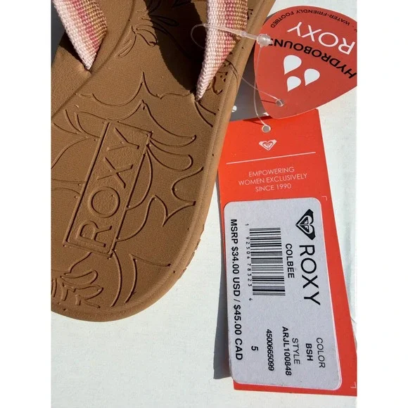 Roxy Colbee Flip Flop Sandals Womens 5 Brown Pink Woven  NEW - Picture 3 of 4